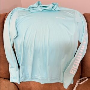 Columbia PFG Fishing Light Blue Long Sleeve Hooded Shirt